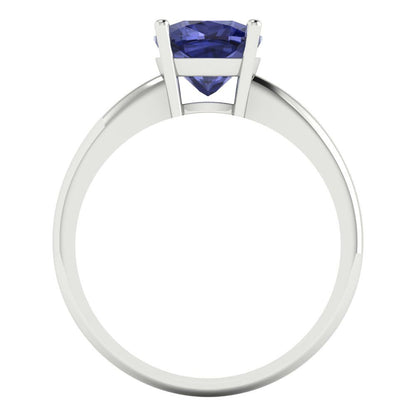 2 cttw Simulated Tanzanite Solitaire  Engagement Ring - Solid White Gold (VVS1, Cushion Cut,7mm)