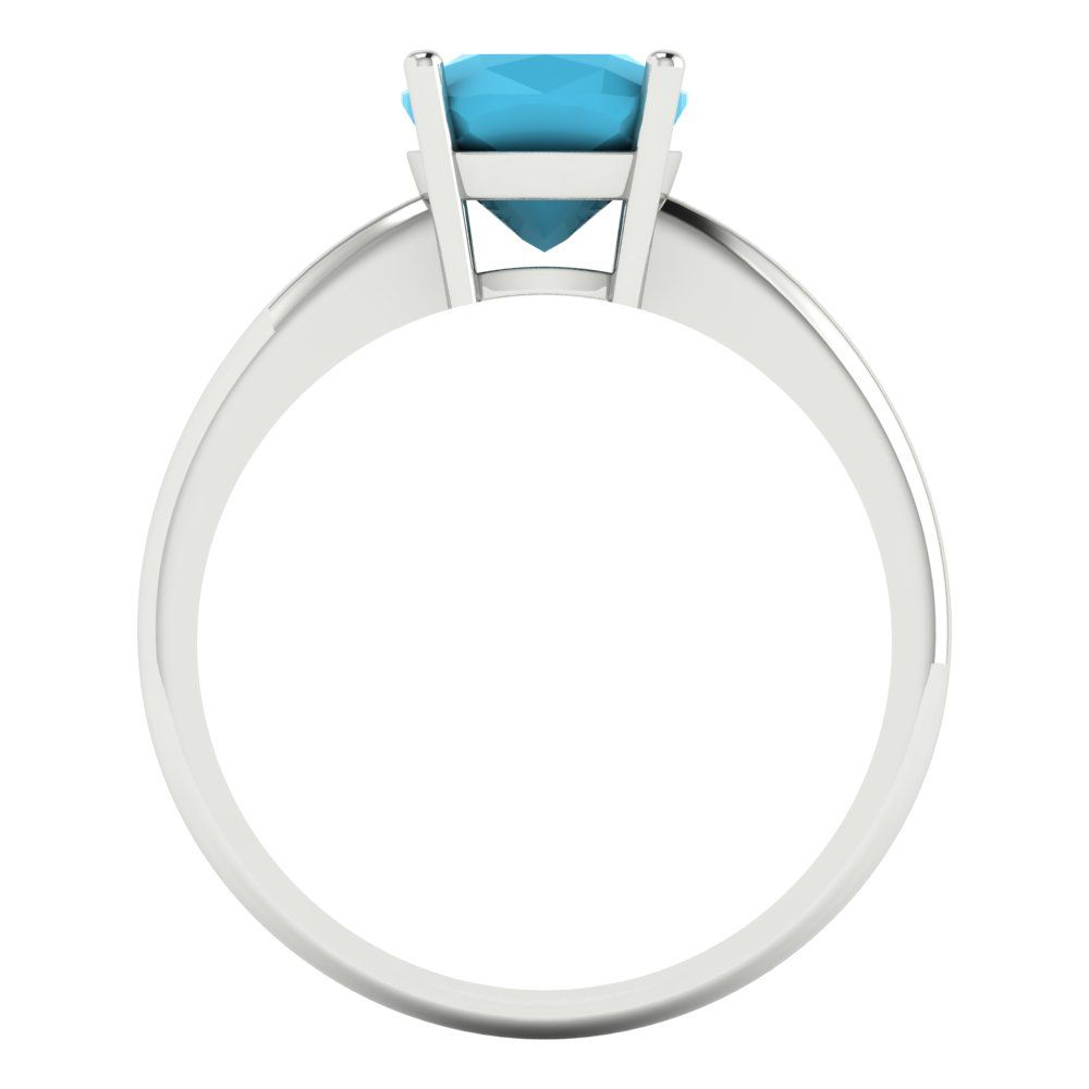 2 cttw Simulated Turquoise Solitaire  Engagement Ring - Solid White Gold (VVS1, Cushion Cut,7mm)