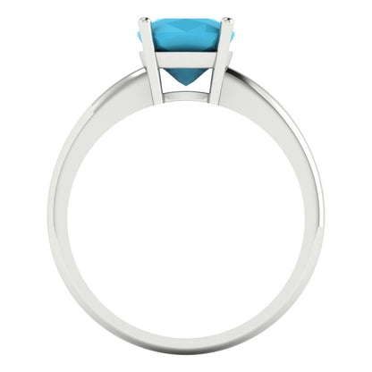 2 cttw Simulated Turquoise Solitaire  Engagement Ring - Solid White Gold (VVS1, Cushion Cut,7mm)