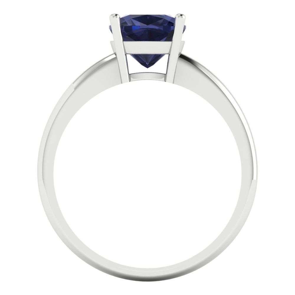 2 cttw Simulated Blue Sapphire Solitaire  Engagement Ring - Solid Gold (Cushion Cut,7mm)