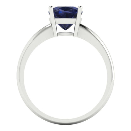 2 cttw Simulated Blue Sapphire Solitaire  Engagement Ring - Solid Gold (Cushion Cut,7mm)