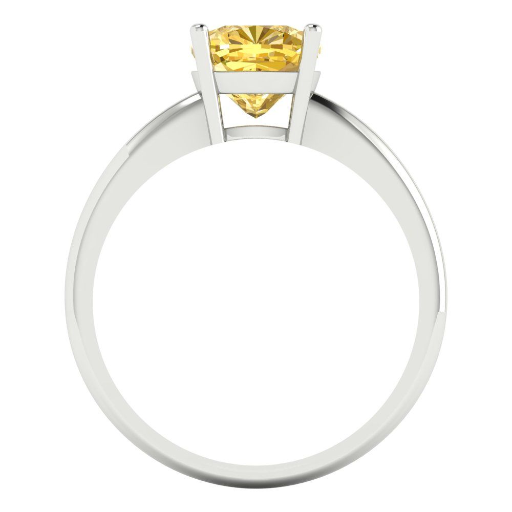 2 cttw Zirconia Simulated Yellow Diamond Solitaire  Engagement Ring - Solid White Gold (VVS1, Cushion Cut,7mm)
