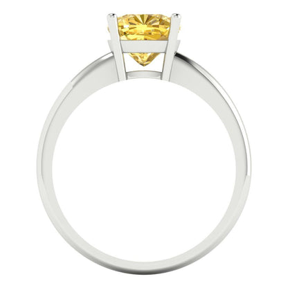 2 cttw Zirconia Simulated Yellow Diamond Solitaire  Engagement Ring - Solid White Gold (VVS1, Cushion Cut,7mm)