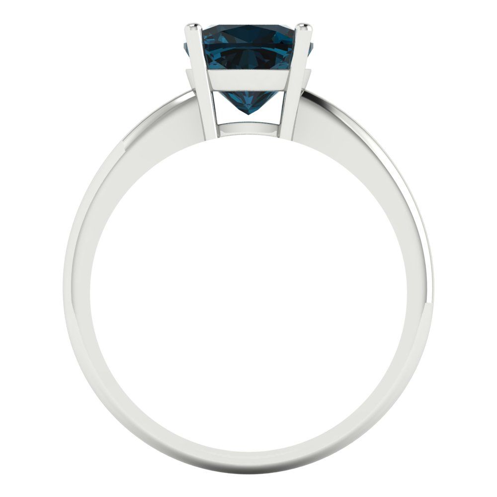 2 cttw Natural London Blue Topaz Solitaire  Engagement Ring - Solid White Gold (VVS1, Cushion Cut,7mm)