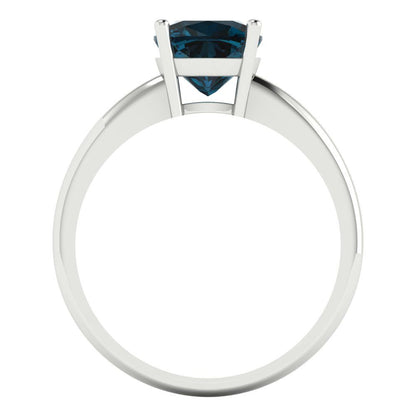 2 cttw Natural London Blue Topaz Solitaire  Engagement Ring - Solid White Gold (VVS1, Cushion Cut,7mm)