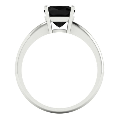 2 cttw Natural Onyx Solitaire  Engagement Ring - Solid White Gold (VVS1, Cushion Cut,7mm)