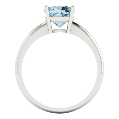 2 cttw Natural Aquamarine Solitaire  Engagement Ring - Solid White Gold (VVS1, Cushion Cut,7mm)