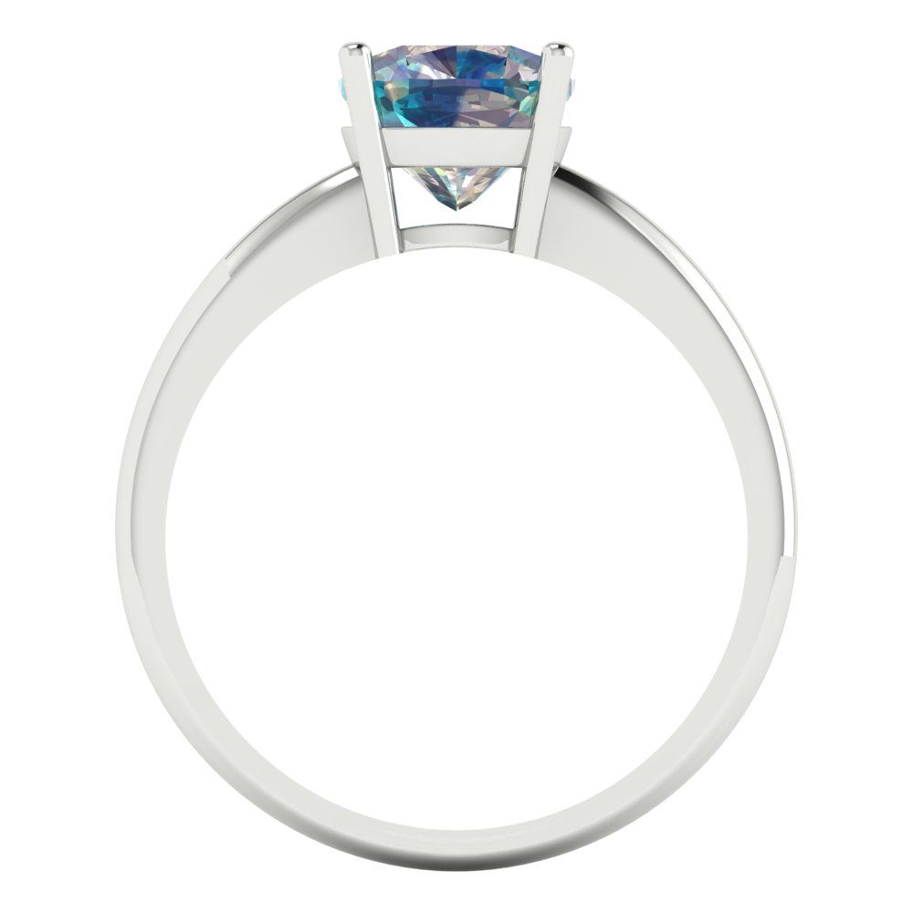 2 cttw Blue Moissanite Solitaire  Engagement Ring - Solid White Gold (VVS1, Cushion Cut,7mm)