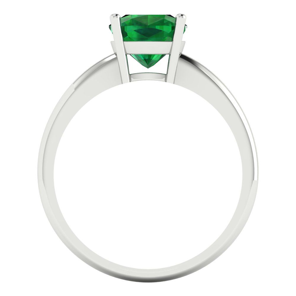 2 cttw Simulated Emerald Solitaire  Engagement Ring - Solid White Gold (VVS1, Cushion Cut,7mm)