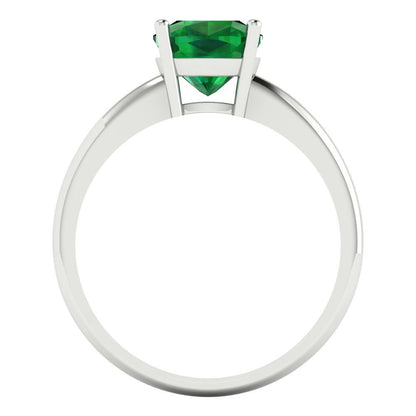 2 cttw Simulated Emerald Solitaire  Engagement Ring - Solid White Gold (VVS1, Cushion Cut,7mm)