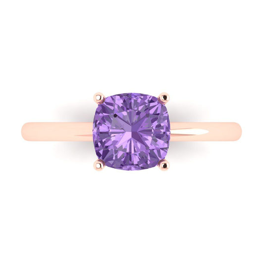 2 cttw Simulated Alexandrite Solitaire  Engagement Ring - Solid Rose Gold (VVS1, Cushion Cut,7mm)