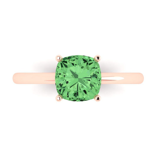 2 cttw Zirconia Simulated Green Diamond Solitaire  Engagement Ring - Solid Rose Gold (VVS1, Cushion Cut,7mm)