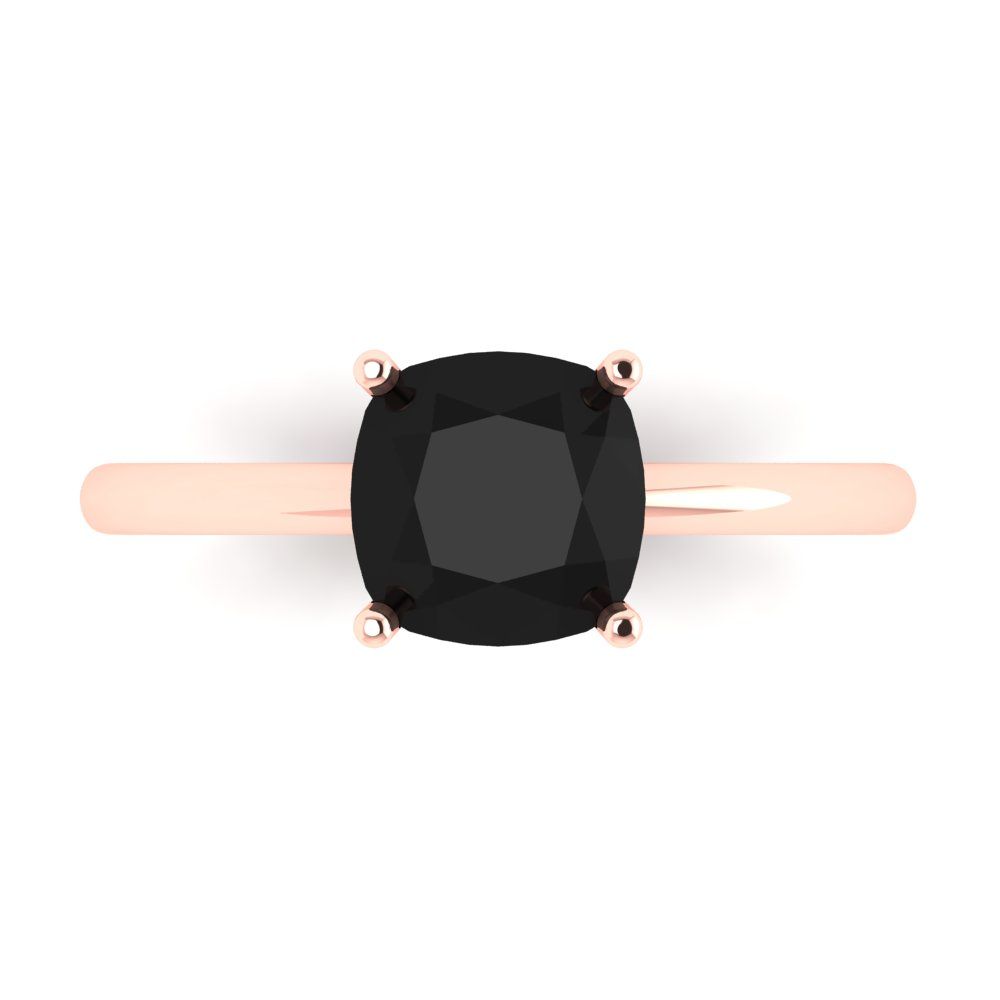 2 cttw Natural Onyx Solitaire  Engagement Ring - Solid Gold (Cushion Cut,7mm)