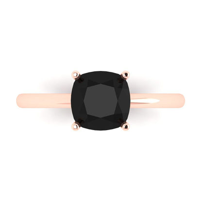 2 cttw Natural Onyx Solitaire  Engagement Ring - Solid Gold (Cushion Cut,7mm)