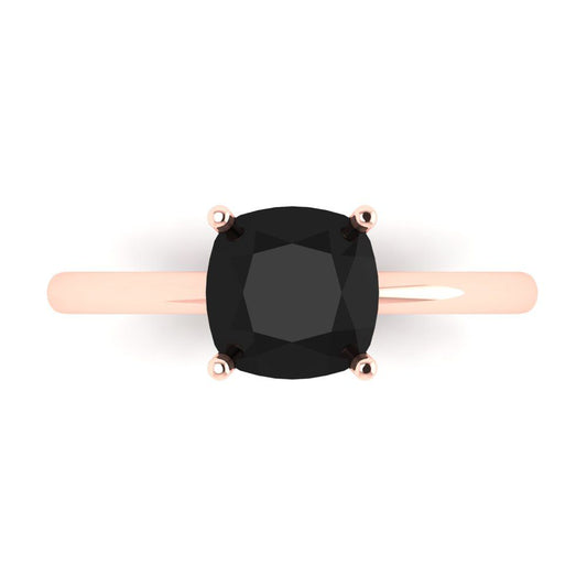 2 cttw Natural Onyx Solitaire  Engagement Ring - Solid Rose Gold (VVS1, Cushion Cut,7mm)