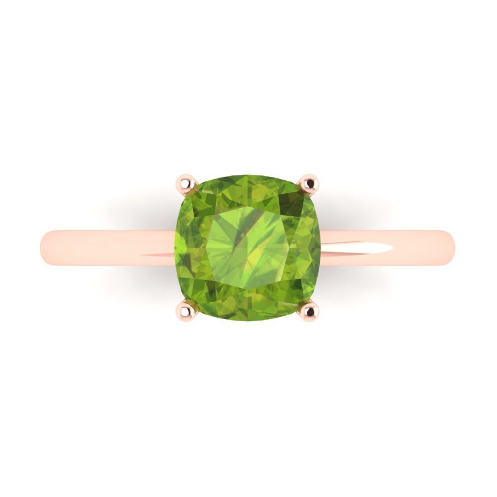 2 cttw Natural Peridot Solitaire  Engagement Ring - Solid Gold (Cushion Cut,7mm)