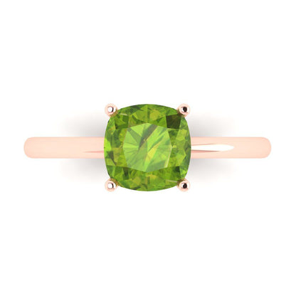 2 cttw Natural Peridot Solitaire  Engagement Ring - Solid Gold (Cushion Cut,7mm)