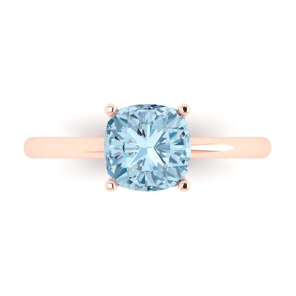 2 cttw Natural Swiss Blue Topaz Solitaire  Engagement Ring - Solid Gold (Cushion Cut,7mm)