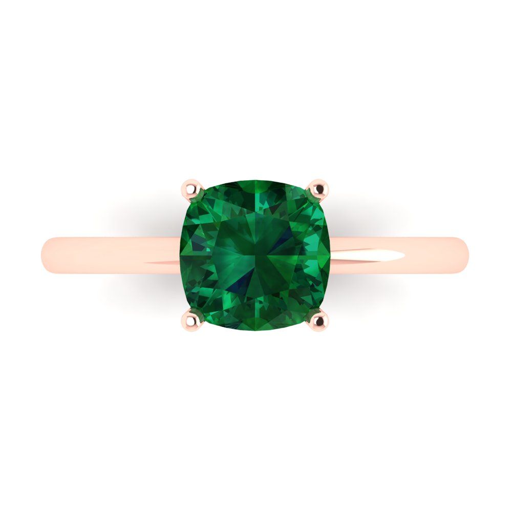 2 cttw Simulated Emerald Solitaire  Engagement Ring - Solid Gold (Cushion Cut,7mm)