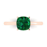 2.0 ct Brilliant Cushion Cut Simulated Emerald Stone Rose Gold Solitaire Ring