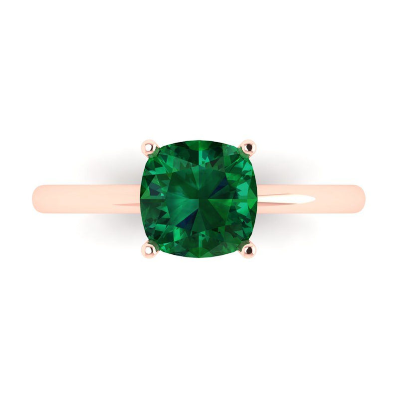 2.0 ct Brilliant Cushion Cut Simulated Emerald Stone Rose Gold Solitaire Ring