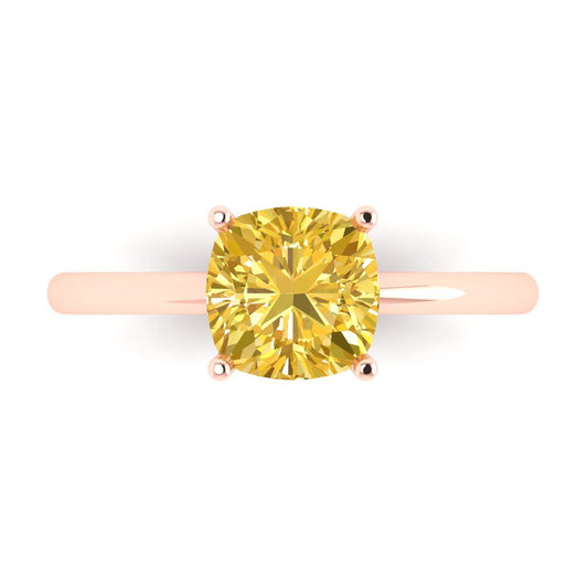 2 cttw Zirconia Simulated Yellow Diamond Solitaire  Engagement Ring - Solid Rose Gold (VVS1, Cushion Cut,7mm)