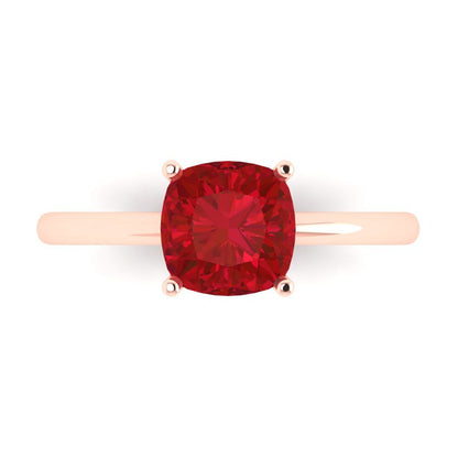 2 cttw Simulated Ruby Solitaire  Engagement Ring - Solid Gold (Cushion Cut,7mm)