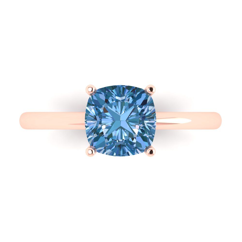 2 cttw Zirconia Simulated Blue Diamond Solitaire  Engagement Ring - Solid Gold (VVS1, Cushion Cut,7mm)