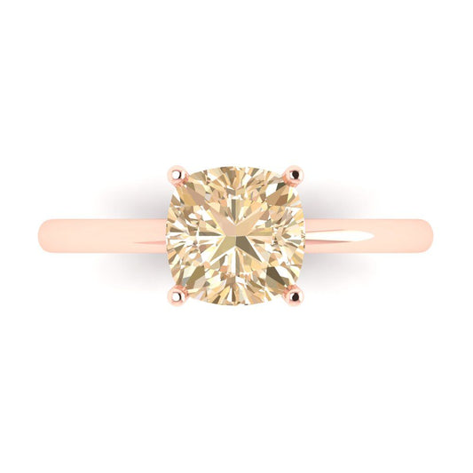 2 cttw Natural Morganite Solitaire  Engagement Ring - Solid Rose Gold (VVS1, Cushion Cut,7mm)