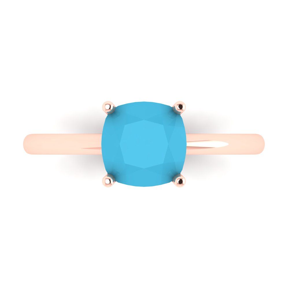 2 cttw Simulated Turquoise Solitaire  Engagement Ring - Solid Gold (Cushion Cut,7mm)