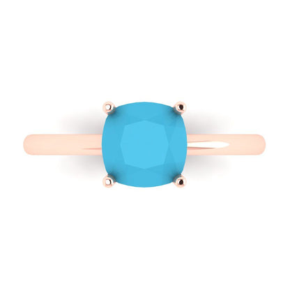 2 cttw Simulated Turquoise Solitaire  Engagement Ring - Solid Gold (Cushion Cut,7mm)