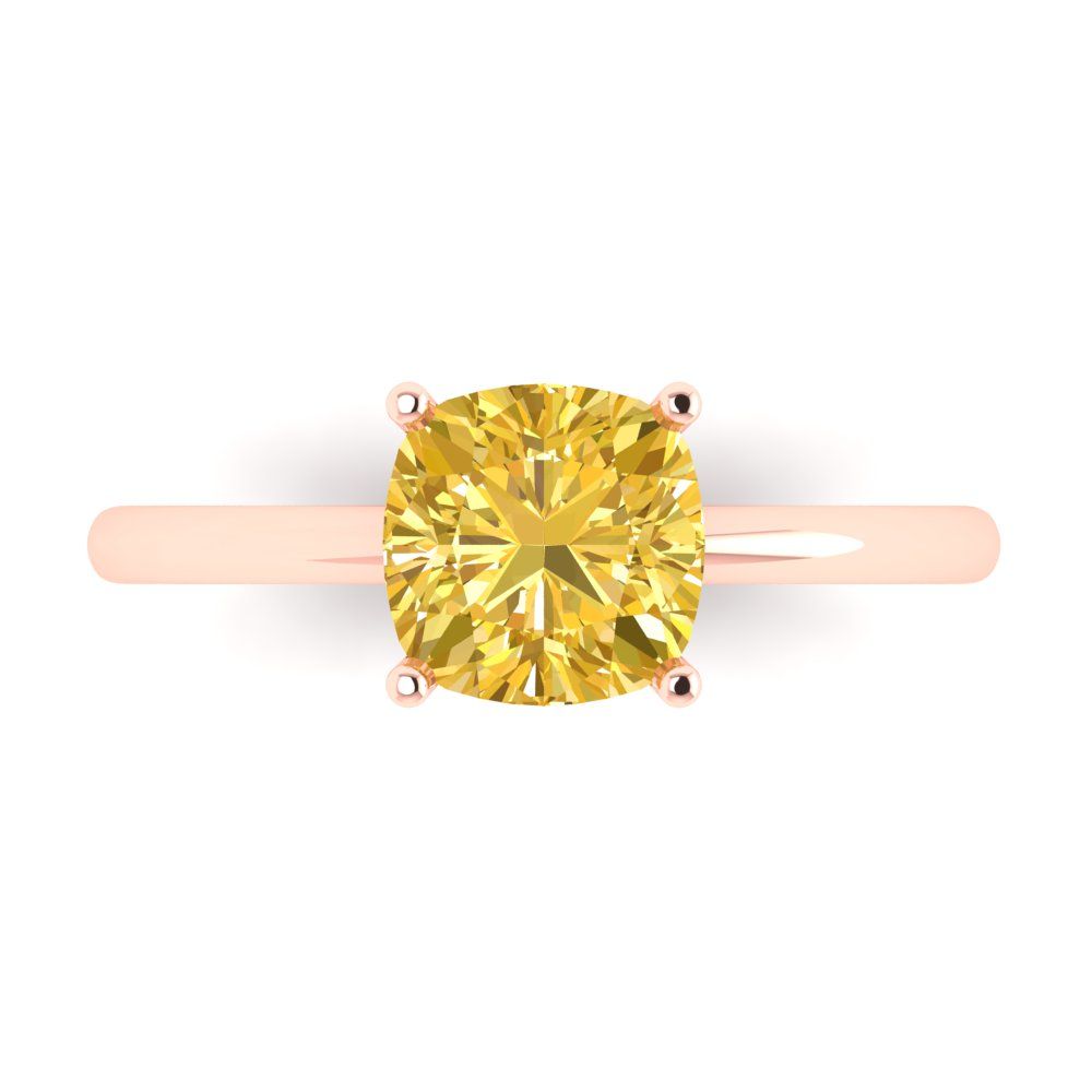 2 cttw Natural Citrine Solitaire  Engagement Ring - Solid Gold (Cushion Cut,7mm)