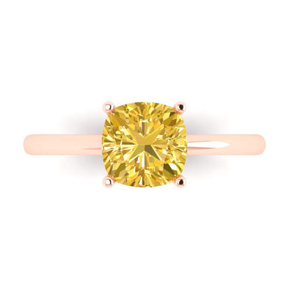 2 cttw Natural Citrine Solitaire  Engagement Ring - Solid Gold (Cushion Cut,7mm)