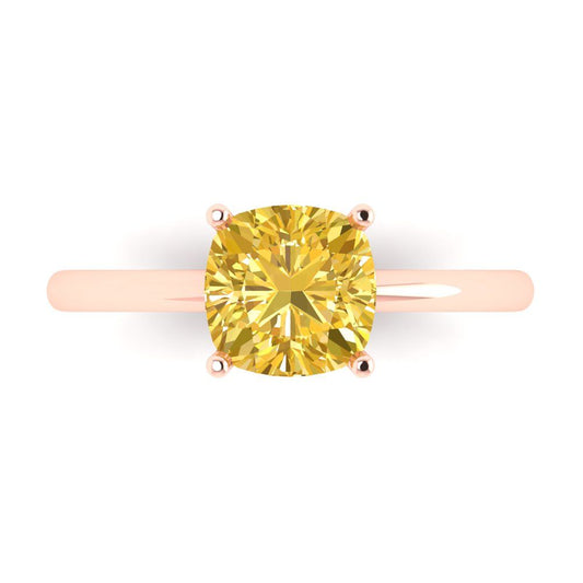 2 cttw Natural Citrine Solitaire  Engagement Ring - Solid Rose Gold (VVS1, Cushion Cut,7mm)