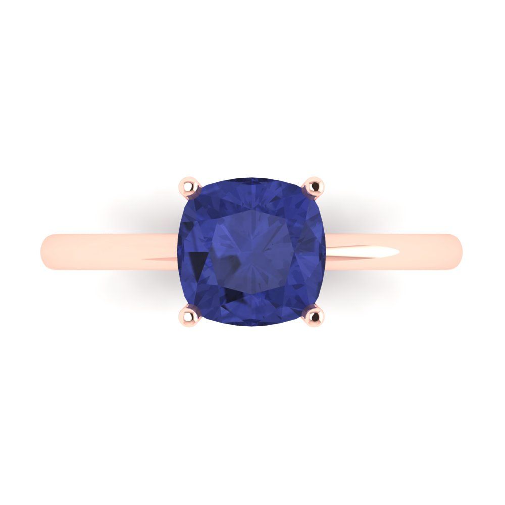 2 cttw Simulated Tanzanite Solitaire  Engagement Ring - Solid Gold (Cushion Cut,7mm)