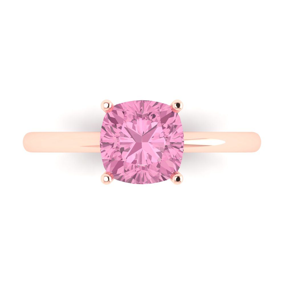 2 cttw Zirconia Simulated Pink Diamond Solitaire  Engagement Ring - Solid Gold (VVS1, Cushion Cut,7mm)