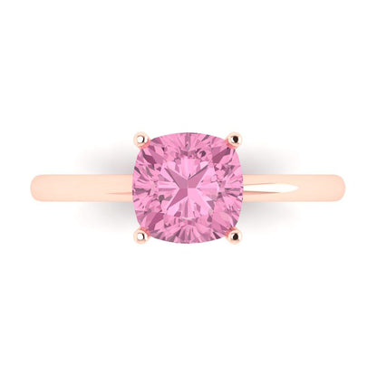 2 cttw Zirconia Simulated Pink Diamond Solitaire  Engagement Ring - Solid Gold (VVS1, Cushion Cut,7mm)
