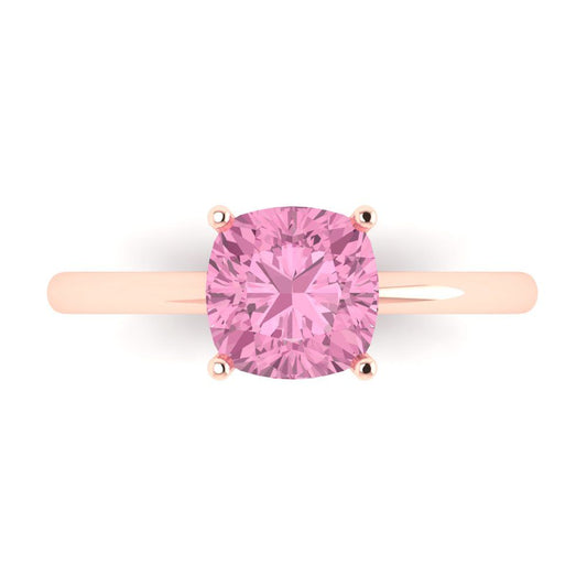 2 cttw Zirconia Simulated Pink Diamond Solitaire  Engagement Ring - Solid Rose Gold (VVS1, Cushion Cut,7mm)