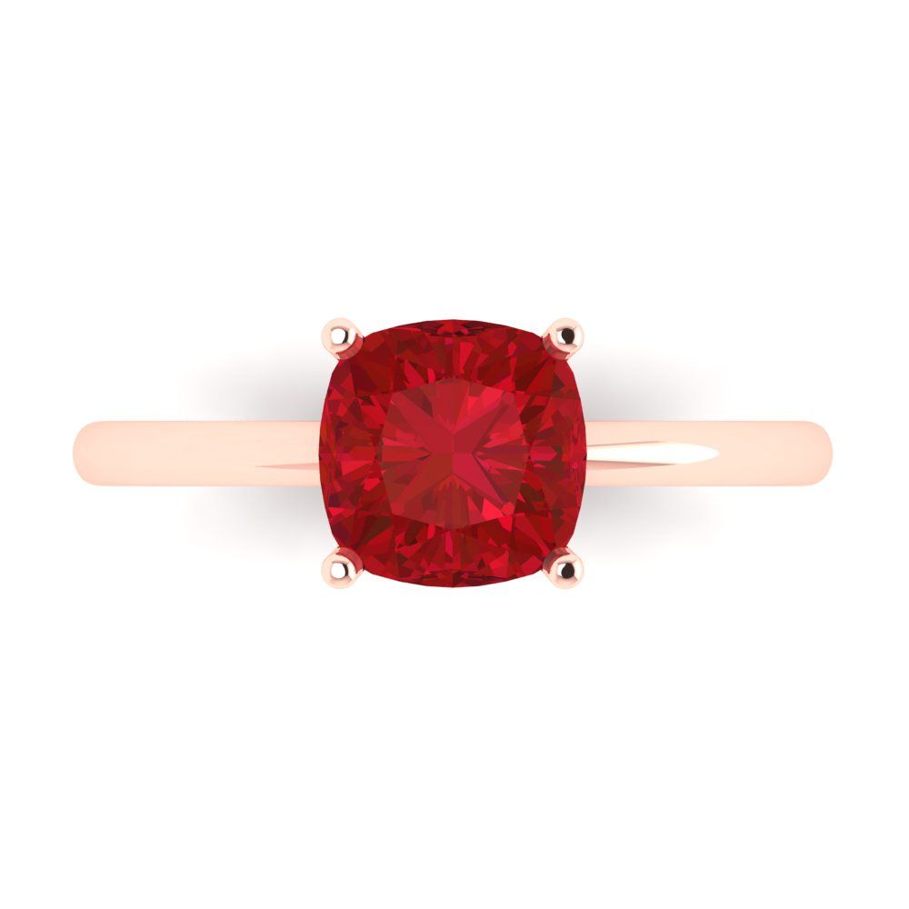 2 cttw Simulated Pink Tourmaline Solitaire  Engagement Ring - Solid Gold (Cushion Cut,7mm)