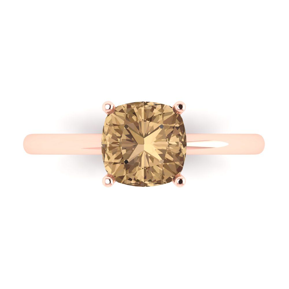 2 cttw Zirconia Simulated Champagne Diamond Solitaire  Engagement Ring - Solid Gold (VVS1, Cushion Cut,7mm)