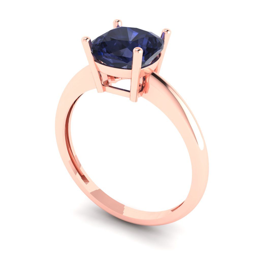 2 cttw Simulated Blue Sapphire Solitaire  Engagement Ring - Solid Gold (Cushion Cut,7mm)