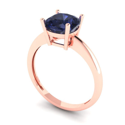 2 cttw Simulated Blue Sapphire Solitaire  Engagement Ring - Solid Gold (Cushion Cut,7mm)