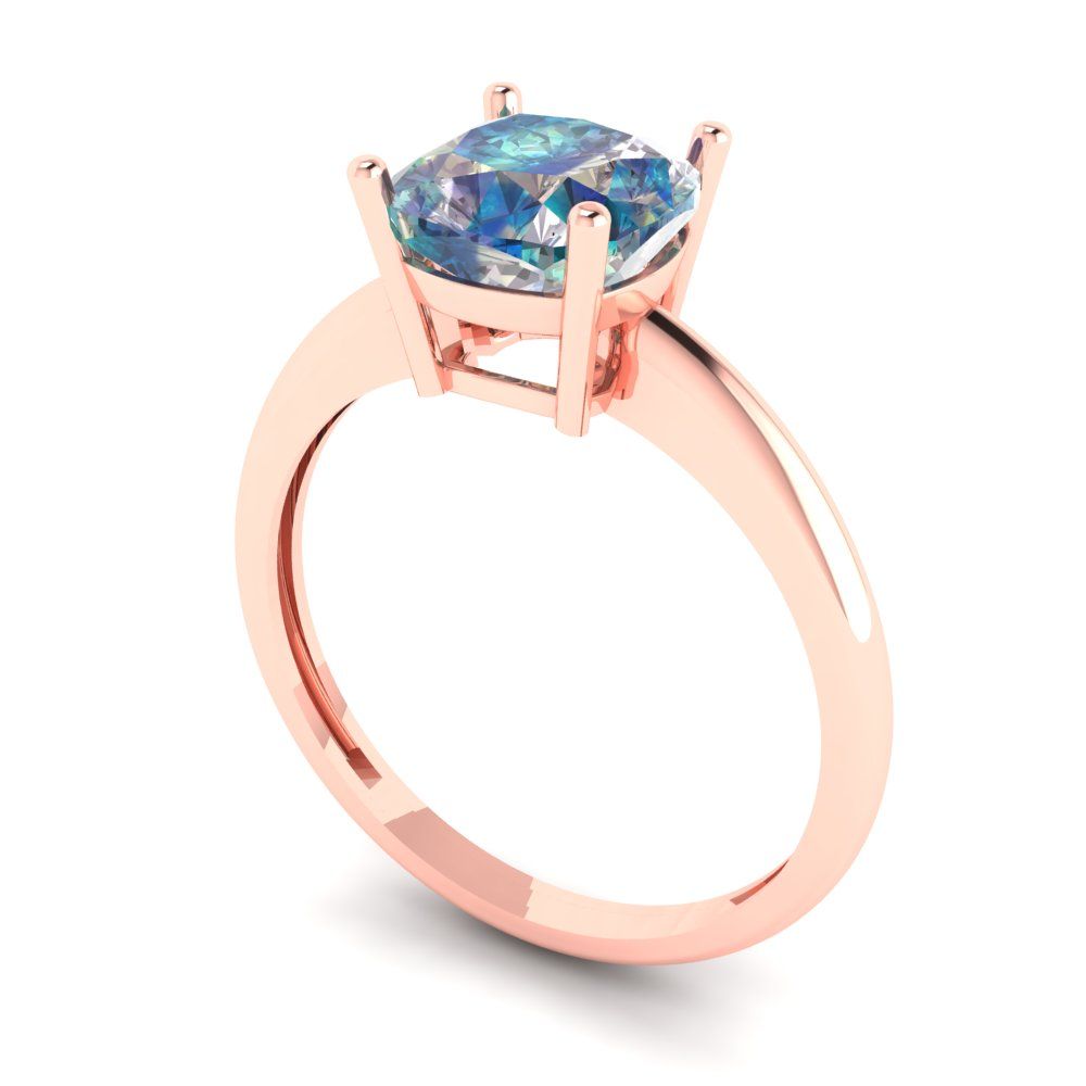 2 cttw Blue Moissanite Solitaire  Engagement Ring - Solid Gold (Cushion Cut,7mm)