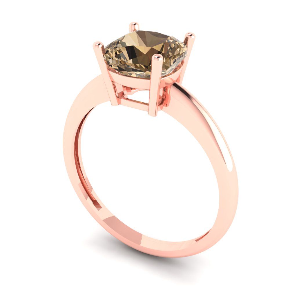 2 cttw Zirconia Simulated Champagne Diamond Solitaire  Engagement Ring - Solid Gold (VVS1, Cushion Cut,7mm)