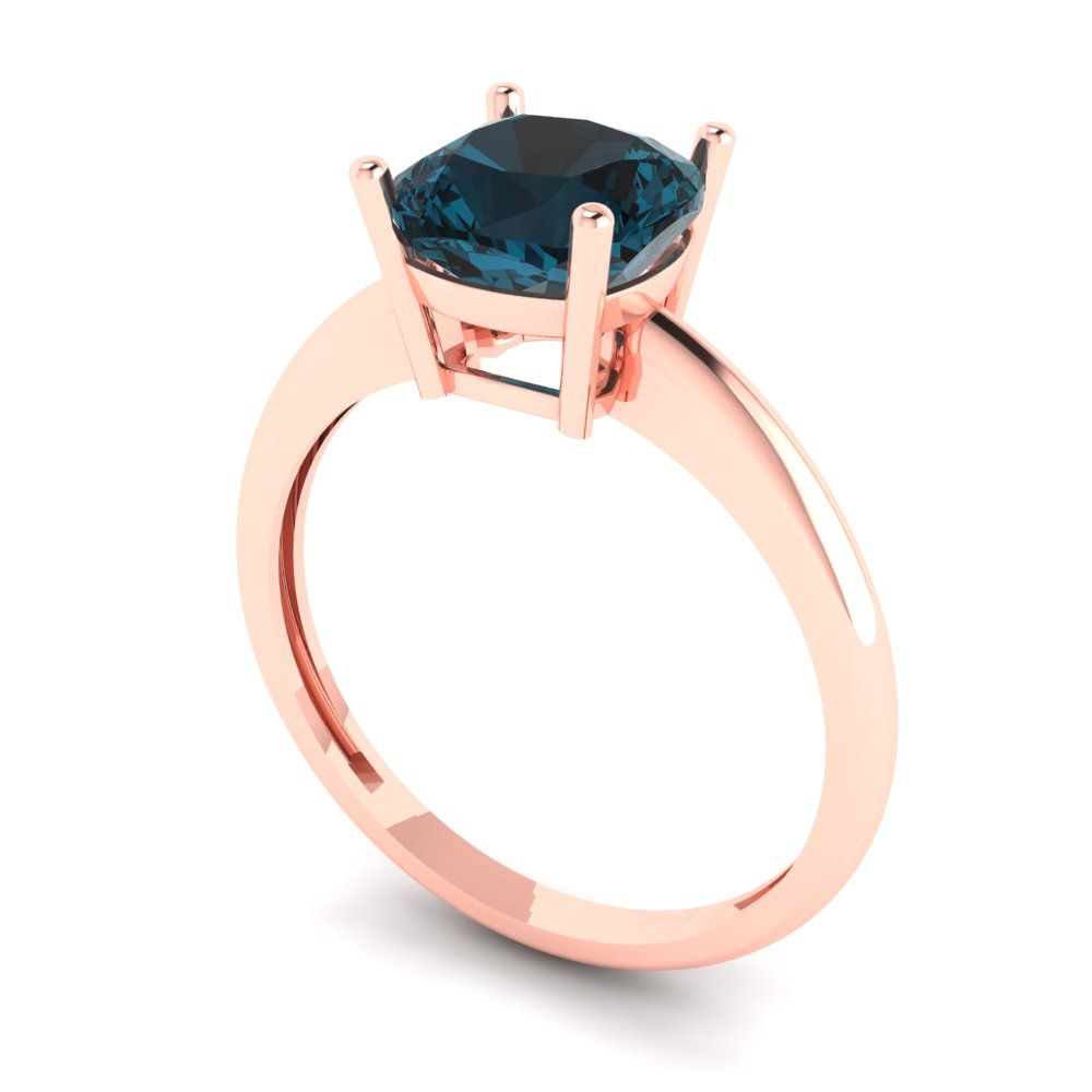 2 cttw Natural London Blue Topaz Solitaire  Engagement Ring - Solid Gold (Cushion Cut,7mm)