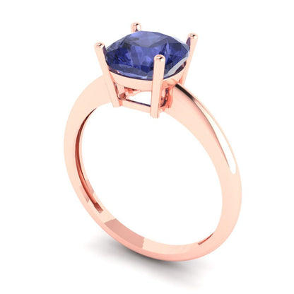 2 cttw Simulated Tanzanite Solitaire  Engagement Ring - Solid Gold (Cushion Cut,7mm)