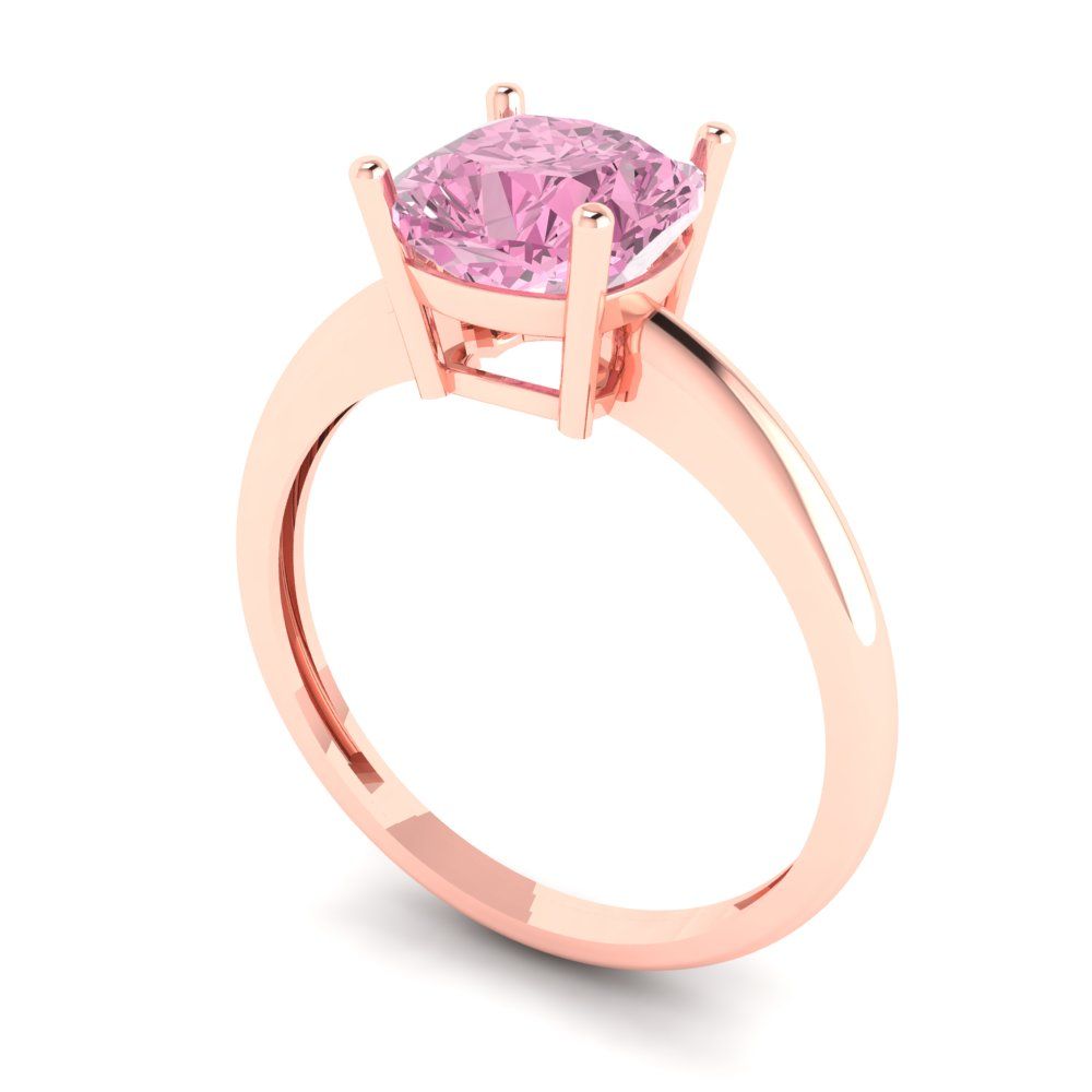 2 cttw Zirconia Simulated Pink Diamond Solitaire  Engagement Ring - Solid Gold (VVS1, Cushion Cut,7mm)