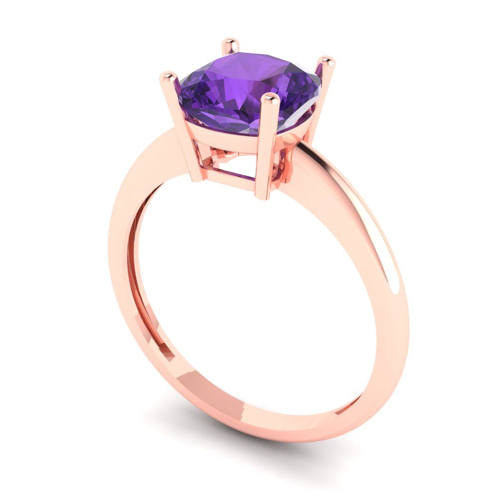 2 cttw Natural Amethyst Solitaire  Engagement Ring - Solid Gold (Cushion Cut,7mm)