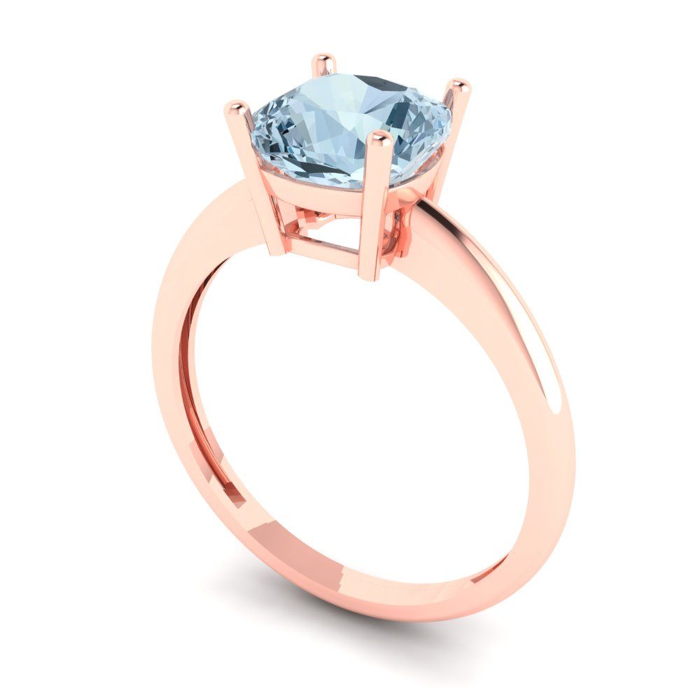 2 cttw Natural Aquamarine Solitaire  Engagement Ring - Solid Gold (Cushion Cut,7mm)