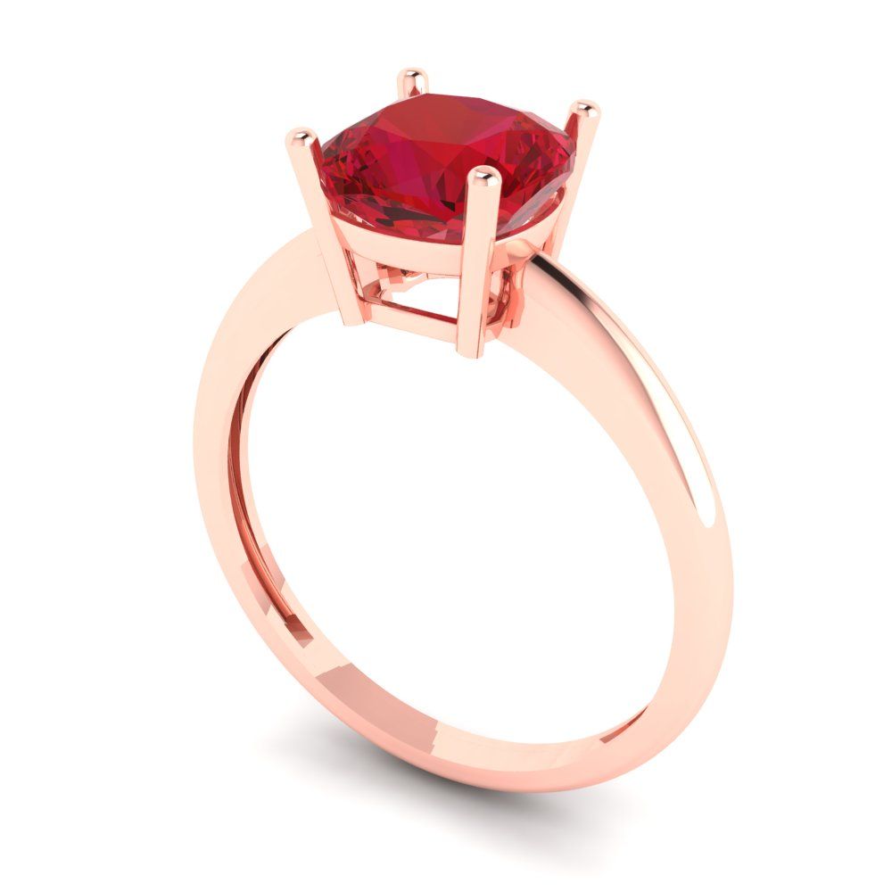 2 cttw Simulated Pink Tourmaline Solitaire  Engagement Ring - Solid Gold (Cushion Cut,7mm)